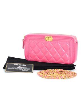 Chanel Boy Chain Wallet Quilted Pink